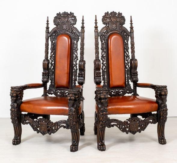 Carved Oak Italian Renaissance Arm Chairs