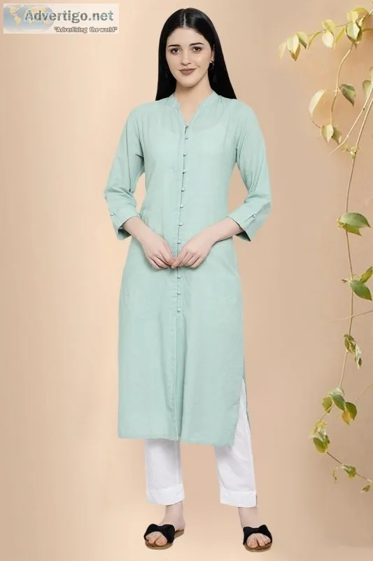 Laazmi Front Open Green Cotton Straight Kurta- Rose Shree