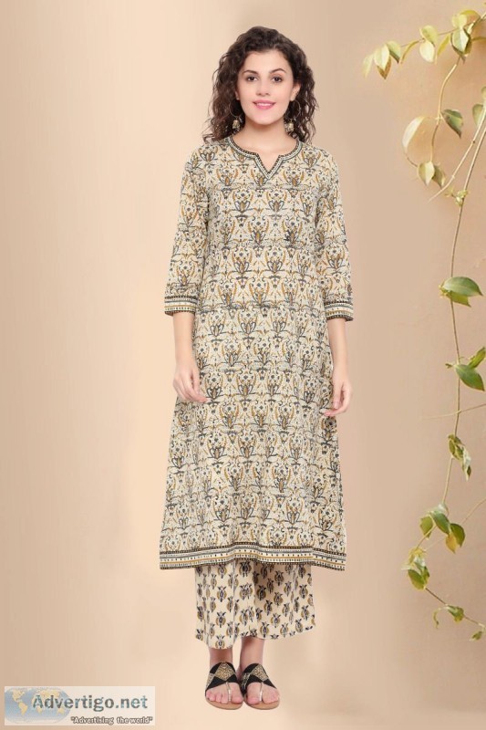 Harivallabhi Buti Cotton Block Print Kurta - Rose Shree
