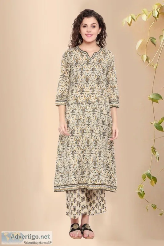 Harivallabhi Buti Cotton Block Print Kurta - Rose Shree