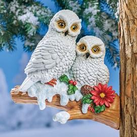 Hand Painted Winter Owls Tree Branch Hanger Figurine
