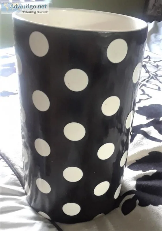 BlackWhite Polka Dot Ceramic VaseUtensil Holder