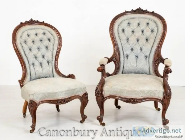 Buy Pair Victorian Parlour Chairs - His and Hers Arm Chairs 1860