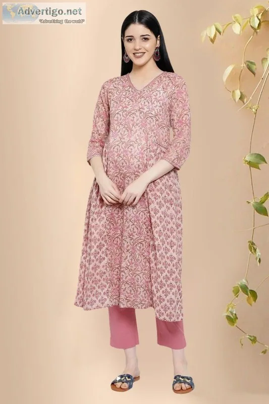 Aandhi Block Printed Cotton Kurta - Rose Shree