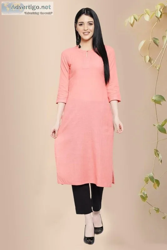Charlotte Solid Cotton Straight Kurta - Rose Shree
