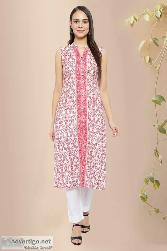 Khilana Cotton Block Print Straight Kurta