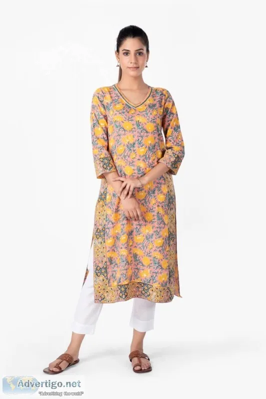 Peelaa Kusumit Straight Kurta- Rose Shree