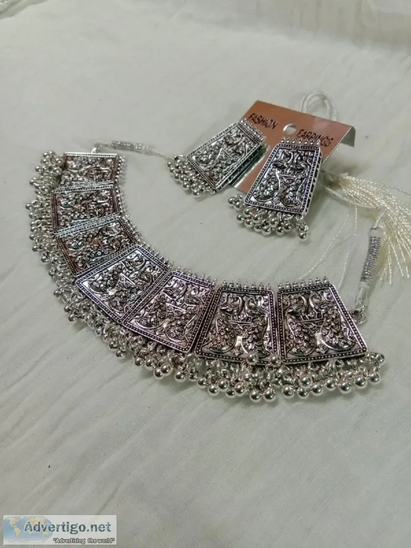 Oxidised Silver Jewel Set  (Peacock Designed)