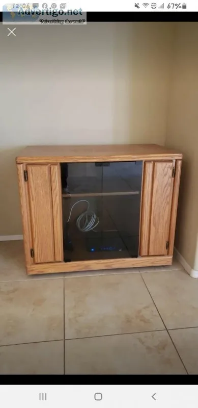 Oak rolling tv stand