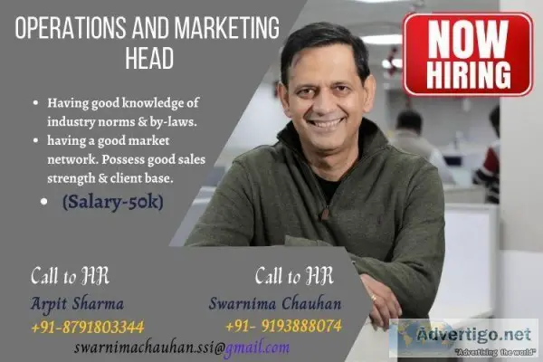Hiring for Operations and Marketing Head