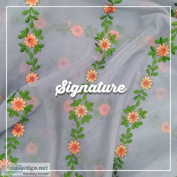 Buy Cement Grey Organza Fabric  With  Floral Embroidery at MK SI