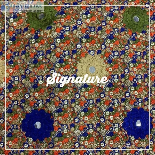 Buy Festive Net Fabric  With Mirror Floral and Sequence Embroide