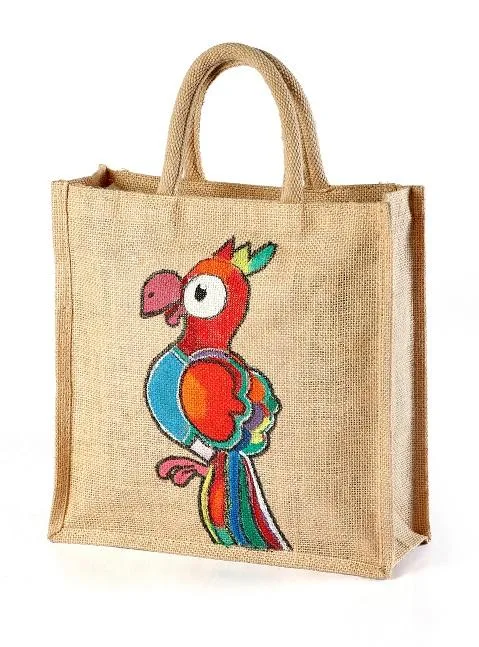 Jute hand painted bags One side paint Save birds manufacturer ex