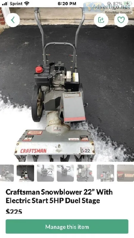 Craftsman 5HP SnowblowerElectric Start Dual Stage