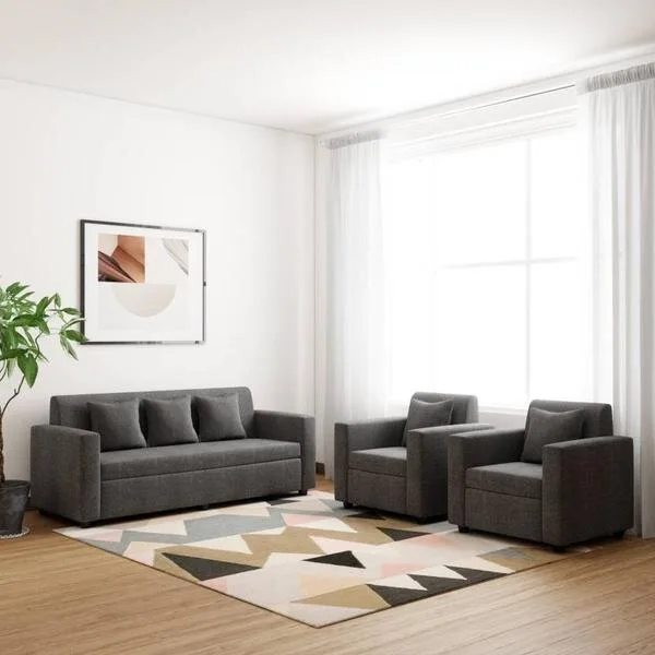 Bharat lifestyle lexus fabric 3 + 1 + 1 dark grey sofa set