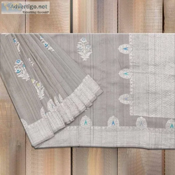 Grey Colour Tussar Georgette Saree