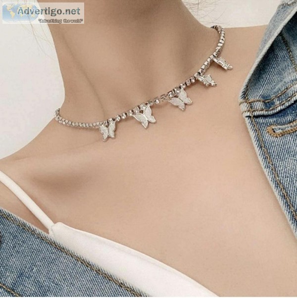 Zoestar Butterfly Choker Necklace Gorgeous Crystal Pendant Neckl