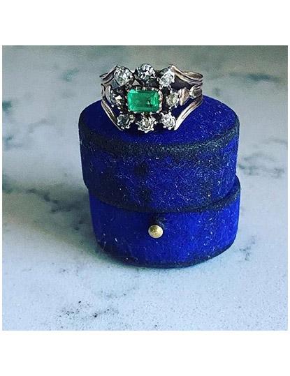 Georgian Emerald and Diamond Cluster Ring