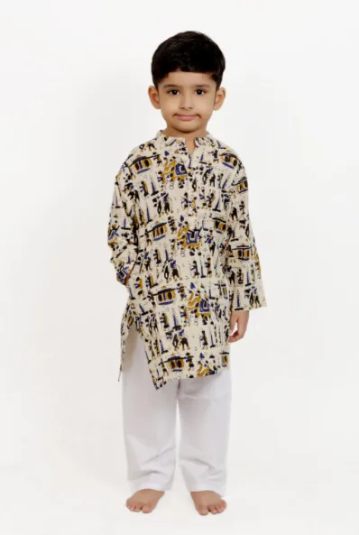 Beige Baraat Bagru Printed Kurta Pajama Set of 2