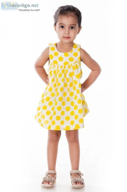 Yellow Polka Dot Block Printed Sleeveless Frock