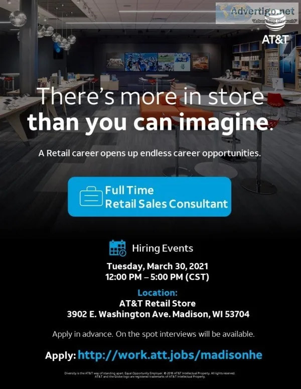 ATandT HIRING EVENT &ndash Hiring Full Time and Part Time Retail