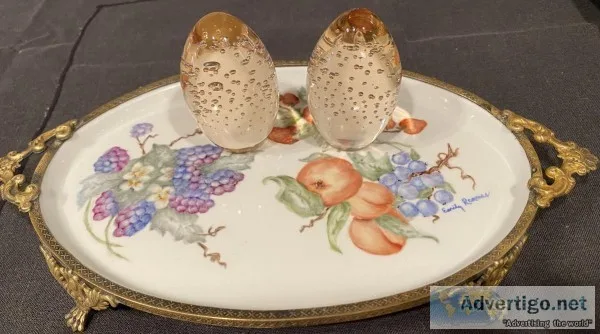 Porcelain Tray with Art Glass Paperweights