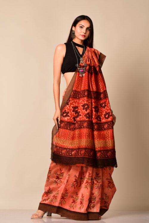 Latest ladies ajrakh print sarees manufacturer india