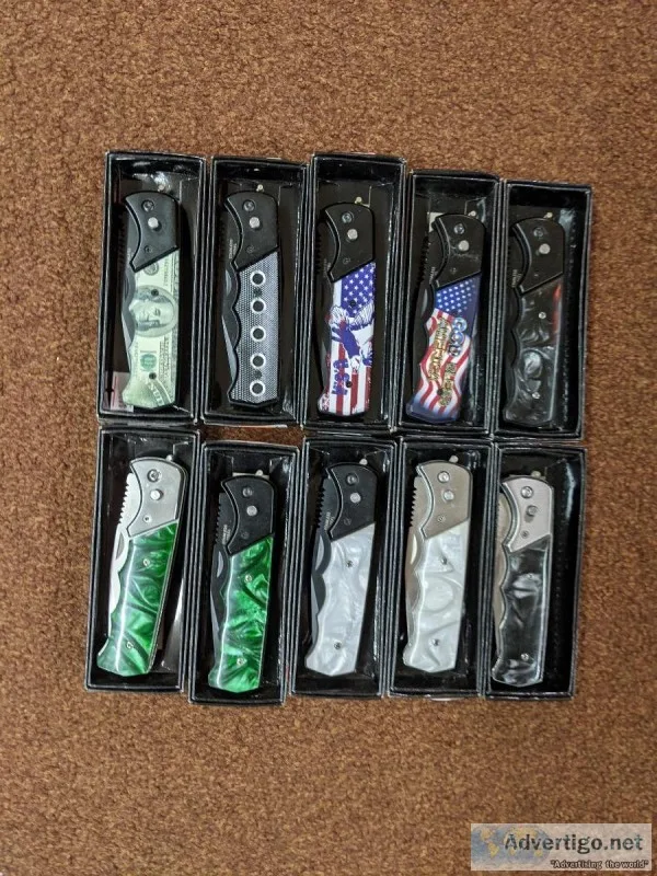 10 push button pocket knives. cash only. no checks of any kind. 