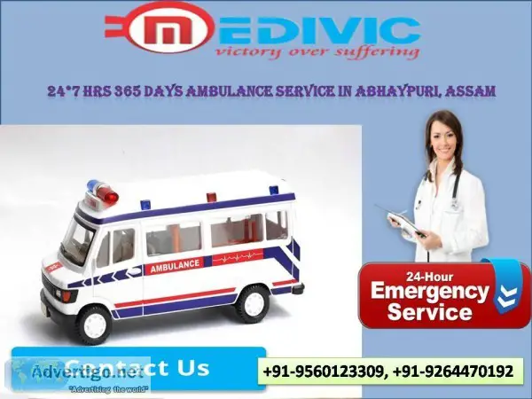 247 Hrs 365 Days Ambulance Service in Abhaypuri Assam by Medivic
