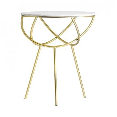 Calim Art Deco White Marble And Gold Side Table Ready Assembled