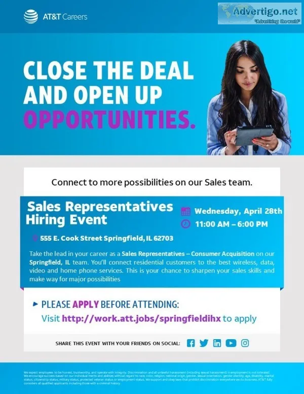 ATandT HIRING EVENT &ndash Sales Representatives &ndash Consumer