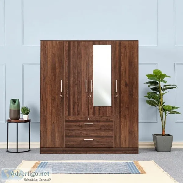 Buy Organza 4 Door Wardrobe with Mirror and Drawer  Wakefit