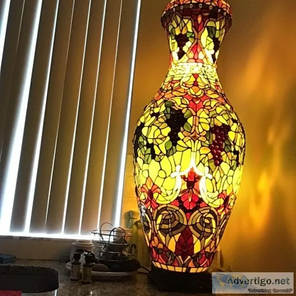 Stunning Stained Glass with Jewels Floor Lamp in the shape of a 