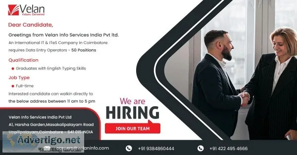 Data Entry Operators  - 50 Positions