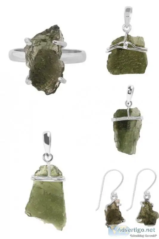 Sterling Silver Moldavite Stone jewelry Collection.