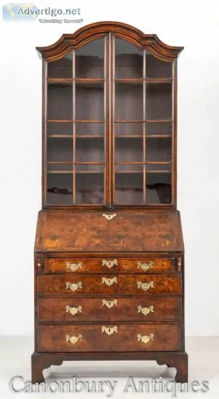 Buy Queen Anne Bureau Bookcase - Antique Walnut Cabinet 18th Cen
