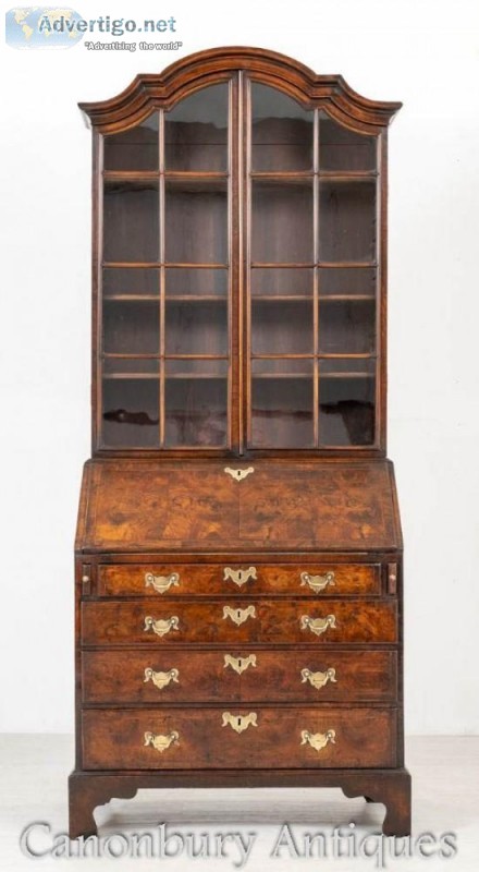 Buy Queen Anne Bureau Bookcase - Antique Walnut Cabinet 18th Cen