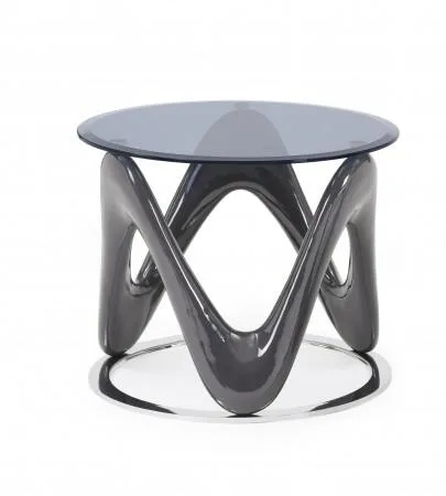 Jones Grey High Gloss With Round Tinted Glass Side Table