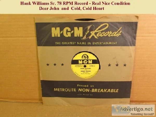 4 Hank Williams 78 RPM Records with MGM Jackets