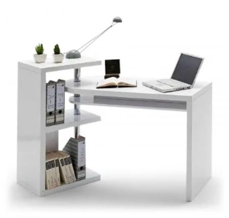 Pocock White High Gloss Office Desk With Clever Swivel Shelving