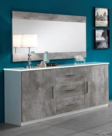 Wylde Italian White Gloss And Grey Concrete Sideboard 180cm
