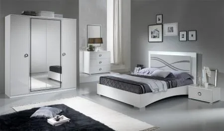Italian White And Grey High Gloss Bedroom Set With LED Lights