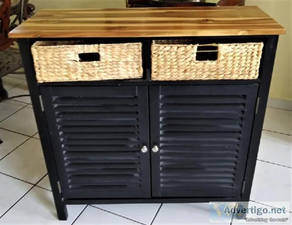 2-Tone Accent Cabinet with 2 Rattan Baskets