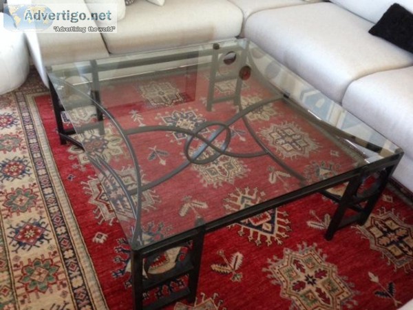 Designer Wrought Iron and Glass Coffee Table