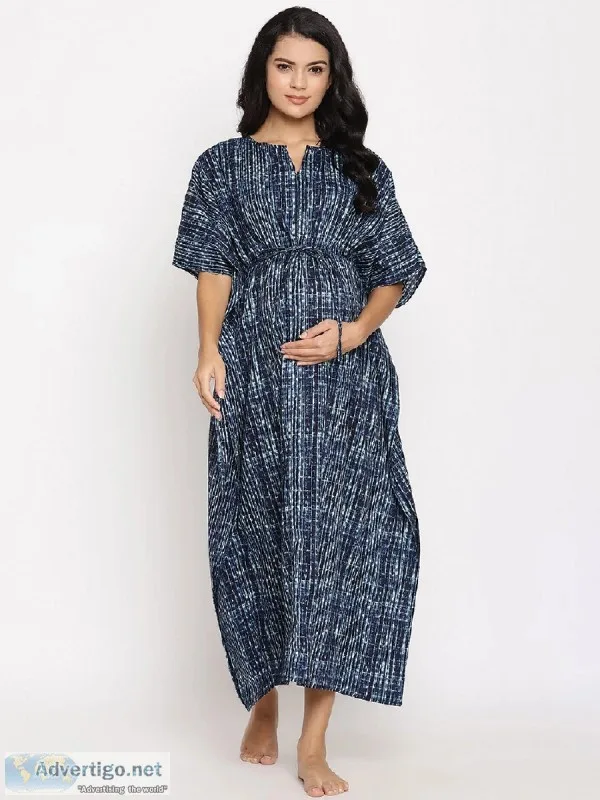 Maternity Nursing Kaftan Dress with Tie Waist