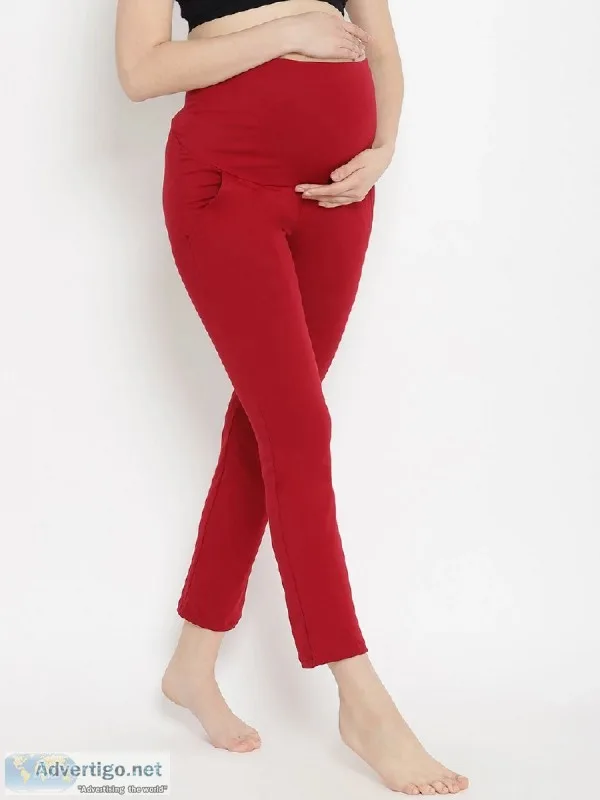 High Waisted Maternity Maroon Casual Comfy Pants