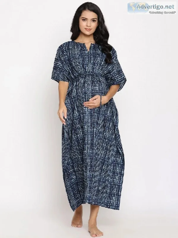 Maternity and Nursing Zip Caftan Kaftan with Tie Waist