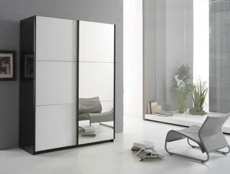 Bedo Italian Made Black And White Sliding Door Wardrobe Mirrored