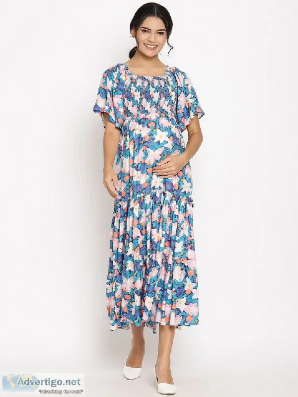 Maternity Smocked Long Maxi Dress