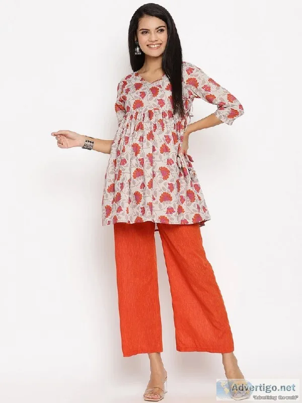2pc. Maternity and Nursing Cotton Angrakha Kurta with Palazzo Se